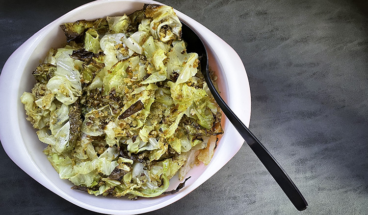 Roasted Cabbage with Asiago and Garlic Breadcrumbs